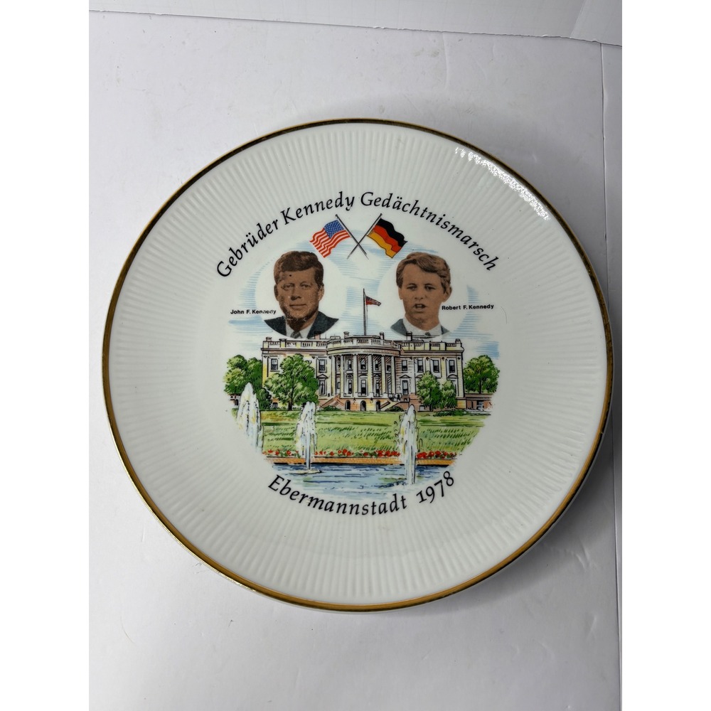 Kahla JFK RFK Kennedy Memorial Plate Ebermannstadt 1978 German Porcelain 9.25"